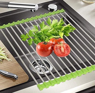 Foldable Drain Rack Kitchen Sink Roll up Dish Drying Rack