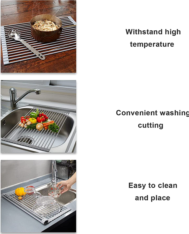 Foldable Drain Rack Kitchen Sink Roll up Dish Drying Rack
