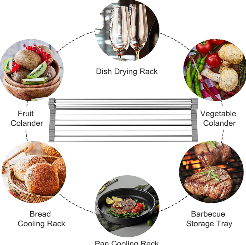 Foldable Drain Rack Kitchen Sink Roll up Dish Drying Rack