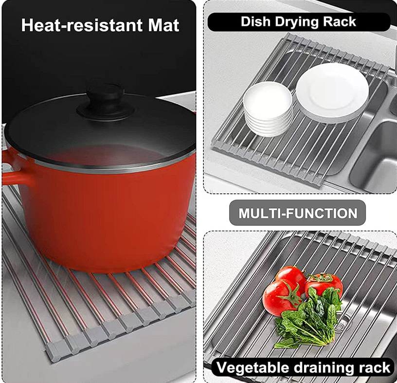 Foldable Drain Rack Kitchen Sink Roll up Dish Drying Rack